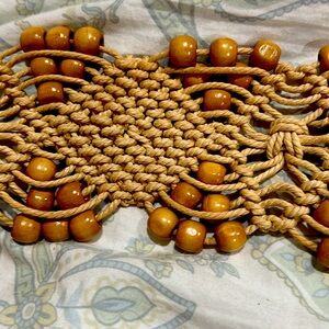 Macrame Tie Belt with Wooden Beads. NWOT.